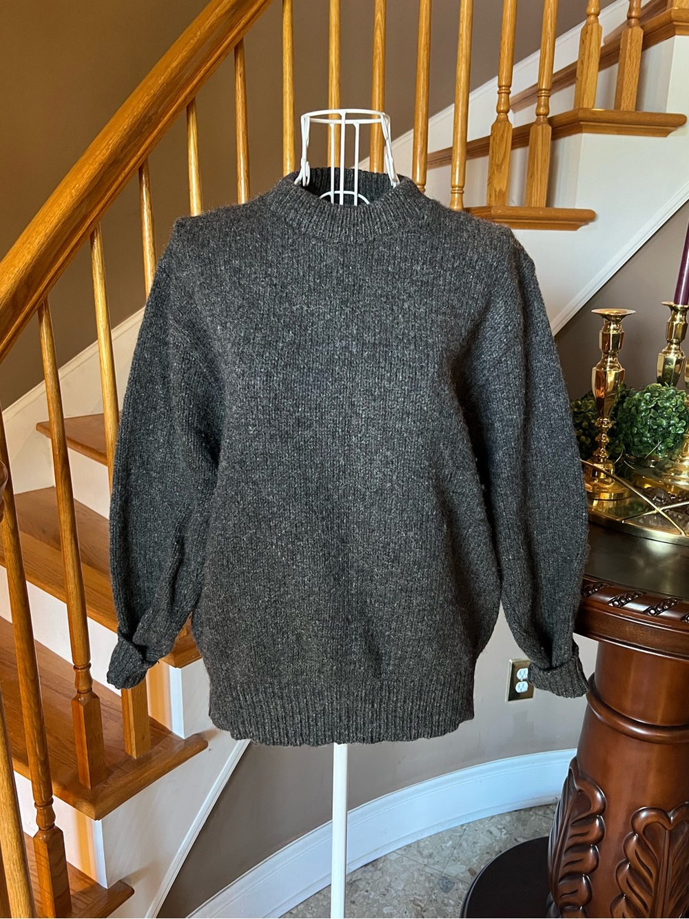 L.L. Bean Vtg Wool Charcoal Grey Crewneck Pullover Sweater Cabincore Size M